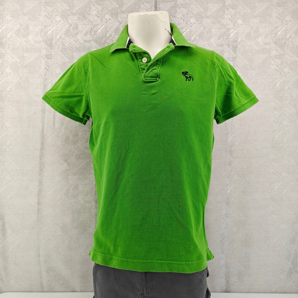Abercrombie & Fitch Polo Shirt Mens XXL Green Solid Muscle Fit Moose Logo Pique